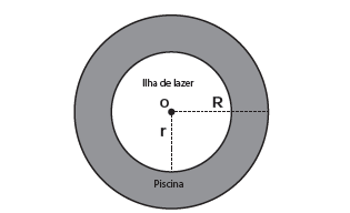 Questão 157 - ENEM 2013 - Num parque aquático existe uma piscina infantil,raio r,centro o,raio da ilha de lazer,agua na piscina