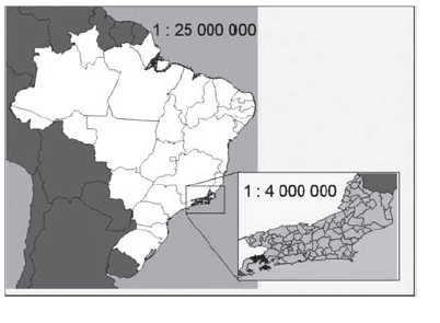 Questão 174 - ENEM 2013 - A figura apresenta dois mapas,RIo de janeiro,enem