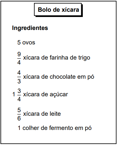 Questão 154 - Enem PPL 2023 - Uma padaria criou uma receita de bolo chamada Bolo de,bolo de xícara,ovos,enem