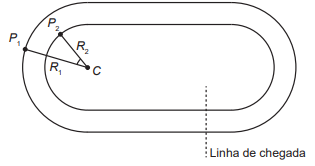 Questão 164 - Enem PPL 2020 - Dois atletas partem de pontos,respectivamente P1 e P2,raio do semicirculo