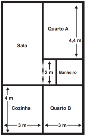 Questão 150 - ENEM PPL 2017 - A figura traz o esboço da planta baixa de uma residência,enem,espessura parede