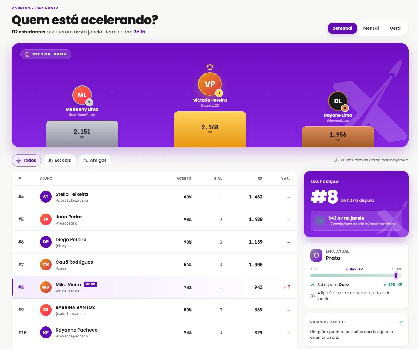 Ranking, ligas e amigos