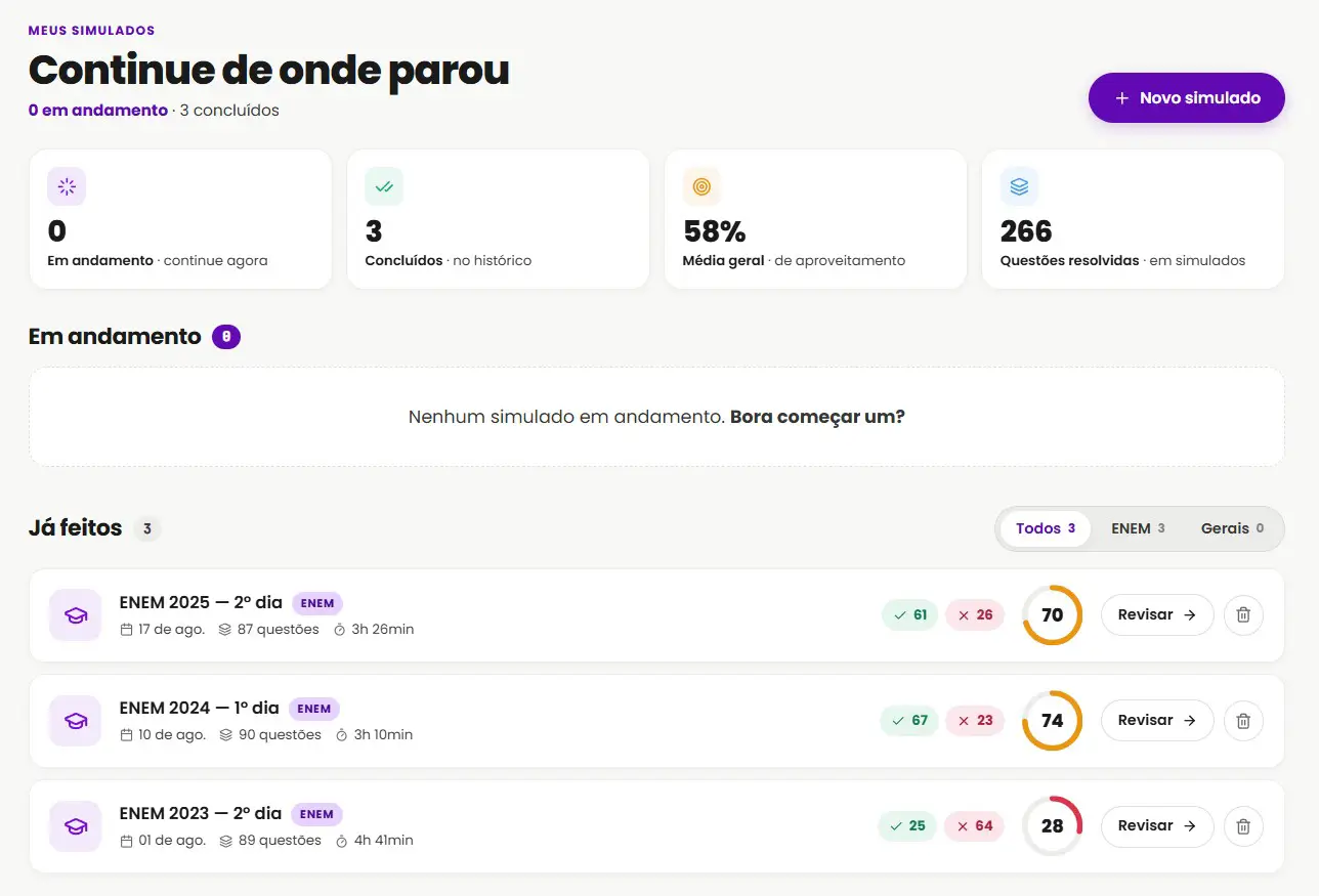 Provas reais do ENEM no modo prova